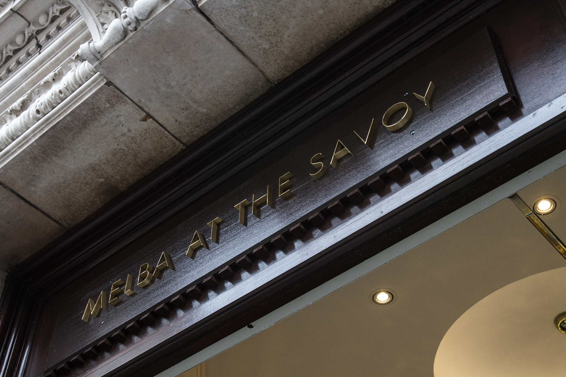 Built up brass lettering for the Melba at the Savoy London