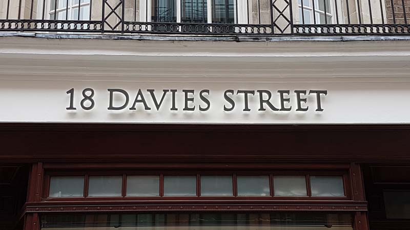 Built Up Lettering Sign for 18 Davies Street