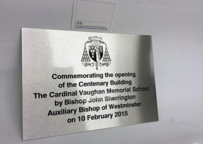 Stainless Steel Plaque for Cardinal Vaughan Memorial School