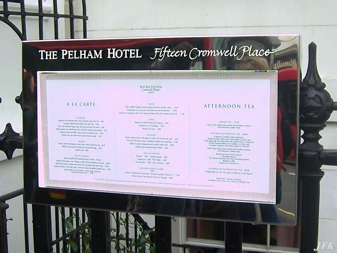 Menu Display Case for The Pelham Hotel