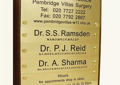 Brass Plaque for Pembridge Villas Surgery