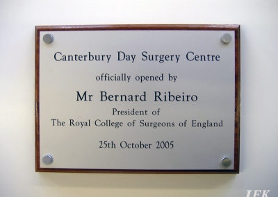 Aluminium Plaque for Canterbury Day Surgery