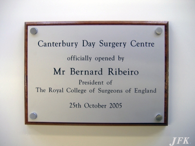 Aluminium Plaque for Canterbury Day Surgery