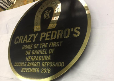 Round Brass Plaque Reverse Etched for Crazy Pedros
