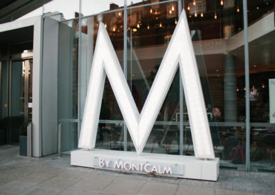 Illuminated 3D fascia signage for M by Montcalm