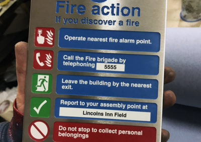 Fire Action Stainless Steel Etched Plaque