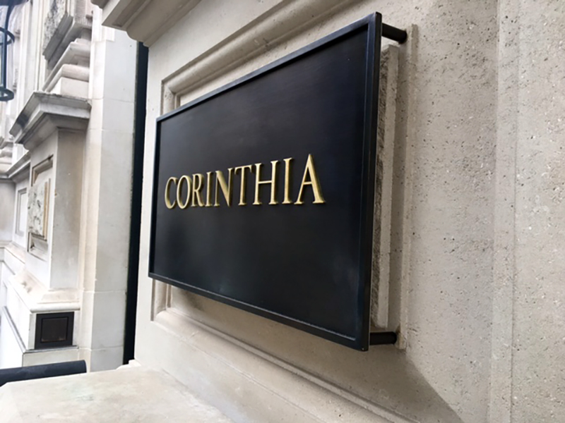 Bespoke Toned Bronze Plaque with laser cut brass lettering – Corinthia Hotel